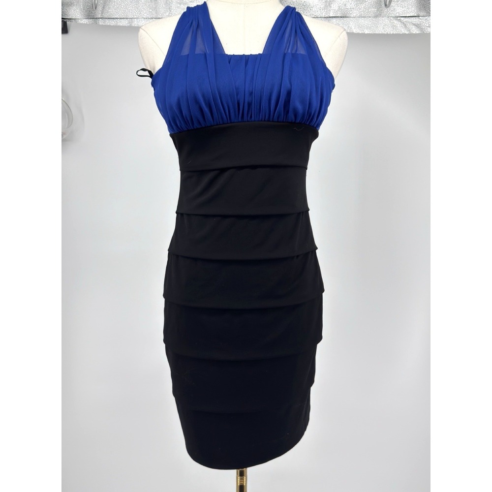 Sweet Storm Dress Black & Blue Halter Bodycon Sexy Party Cocktail Dress Sz: S